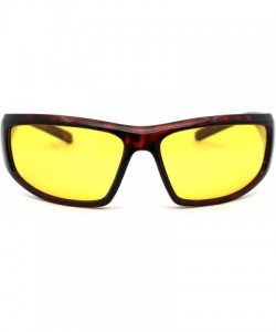 Rectangular Polarized Night Driving Yellow Lens Warp Around Biker Plastic Sunglasses - Shiny Tortoise - C918Z3KTTN8 $13.70