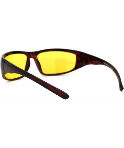 Rectangular Polarized Night Driving Yellow Lens Warp Around Biker Plastic Sunglasses - Shiny Tortoise - C918Z3KTTN8 $13.70