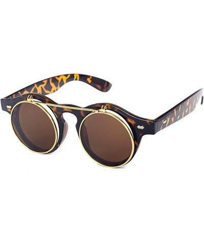 Goggle Retro Steampunk Round Circle Flip Up Sunglasses - Leopard - CH18NAS4ZU8 $22.28