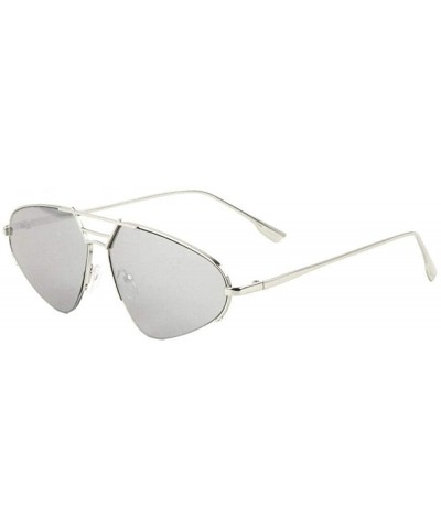 Rimless Geometric Luxury Wire Frame & Flat Lenses Retro Half Rim Aviator Sunglasses - Silver Metallic Frame - CB18W7I067K $6.89