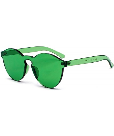 Round Fashion Rimless One Piece Clear Lens Color Candy Sunglasses - Green - CL182Y7O29Z $11.80