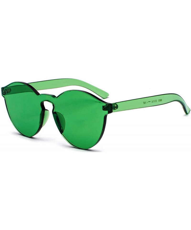 Round Fashion Rimless One Piece Clear Lens Color Candy Sunglasses - Green - CL182Y7O29Z $11.80