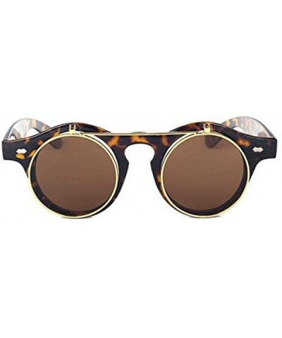 Goggle Retro Steampunk Round Circle Flip Up Sunglasses - Leopard - CH18NAS4ZU8 $10.08