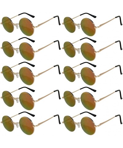 Round 10 Pack Round Retro Vintage Circle Style Sunglasses Colored Small Metal Frame - 43_mirror_gold_red_10_pairs - CZ1853L4U...