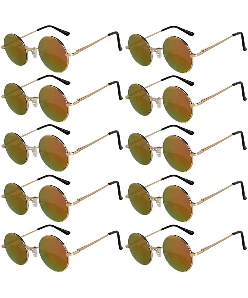 Round 10 Pack Round Retro Vintage Circle Style Sunglasses Colored Small Metal Frame - 43_mirror_gold_red_10_pairs - CZ1853L4U...