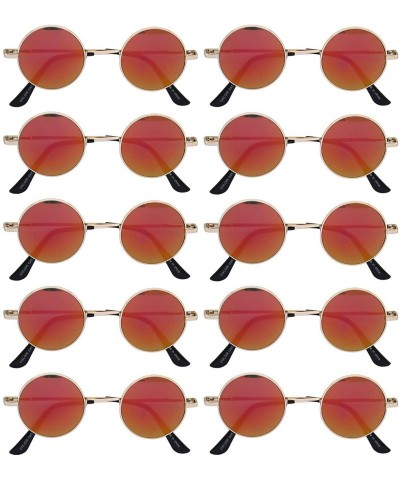 Round 10 Pack Round Retro Vintage Circle Style Sunglasses Colored Small Metal Frame - 43_mirror_gold_red_10_pairs - CZ1853L4U...
