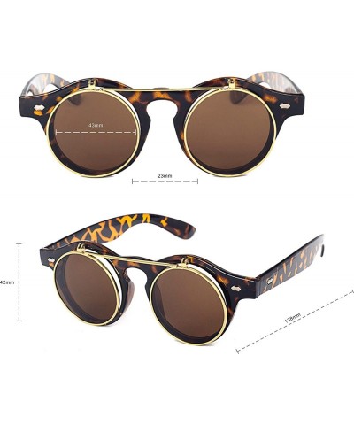 Goggle Retro Steampunk Round Circle Flip Up Sunglasses - Leopard - CH18NAS4ZU8 $10.08