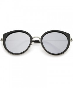 Cat Eye Modern Metal Trim Round Colored Mirror Flat Lens Cat Eye Sunglasses 53mm - Black Silver / Silver Mirror - CR188HENHT9...