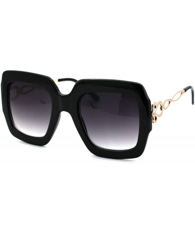 Butterfly Womens 90s Designer Fashion Thick Rectangular Butterfly Sunglasses - Shiny Black Gold Smoke - CU18UIS0EQI $23.72
