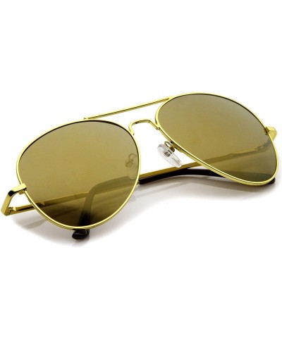 Aviator Classic Metal Frame Spring Hinges Color Mirror Lens Aviator Sunglasses 56mm - Gold / Gold Mirror - C212K05AKK5 $12.47