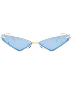 Rectangular Unisex Fashion Cat Eye Metal Frame Candy Color Small Sunglasses UV400 - Blue - CF18NRNMK6T $11.86