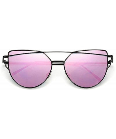 Oval Cat Eye Sunglasses Women Vintage Metal Reflective Glasses Mirror Retro Oculos De Sol Gafas - Blackpurple - CZ199CLSE5O $...