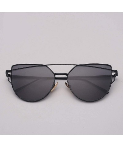 Oval Cat Eye Sunglasses Women Vintage Metal Reflective Glasses Mirror Retro Oculos De Sol Gafas - Blackpurple - CZ199CLSE5O $...