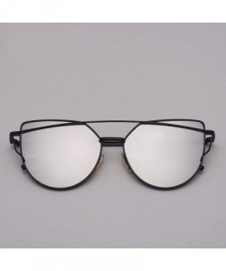 Oval Cat Eye Sunglasses Women Vintage Metal Reflective Glasses Mirror Retro Oculos De Sol Gafas - Blackpurple - CZ199CLSE5O $...