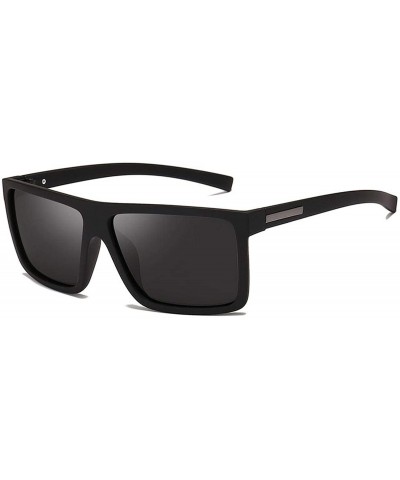Oversized Men Sunglasses Polarized Flat Top 2019 Brand Designer Driving Sun Glasses Male Rectangle Style - Sand Black - C7198...