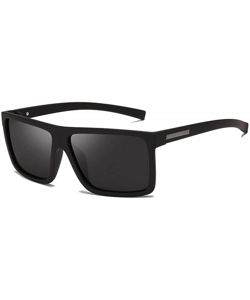 Oversized Men Sunglasses Polarized Flat Top 2019 Brand Designer Driving Sun Glasses Male Rectangle Style - Sand Black - C7198...