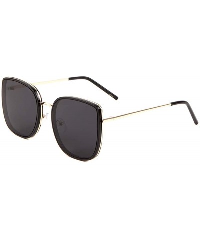 Cat Eye Wide Square Cat Eye double Plastic Metal Frame Sunglasses - Black Gold - CM197OX2OXZ $12.26