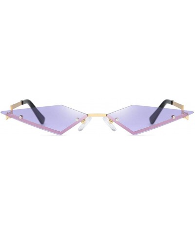 Square Rimless Narrow Frame Vintage Sunglasses Colorful Geometric Diamond Shape Small Hip Hop Eyewear for Women Men - CJ199GR...