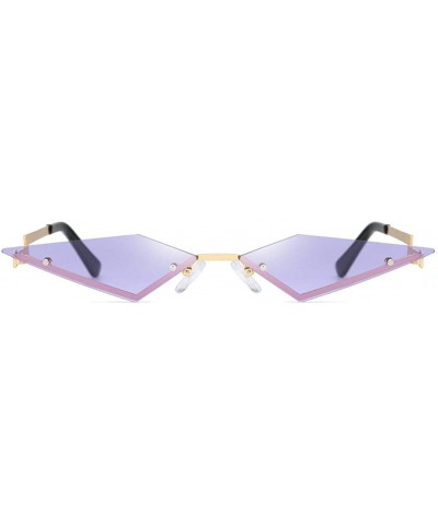 Square Rimless Narrow Frame Vintage Sunglasses Colorful Geometric Diamond Shape Small Hip Hop Eyewear for Women Men - CJ199GR...