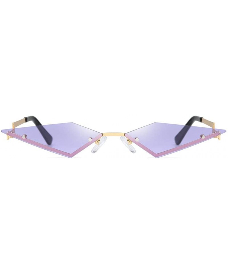 Square Rimless Narrow Frame Vintage Sunglasses Colorful Geometric Diamond Shape Small Hip Hop Eyewear for Women Men - CJ199GR...