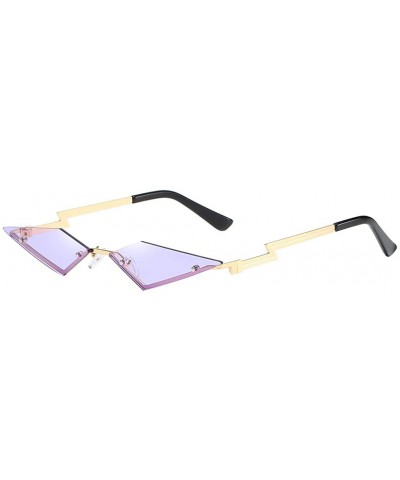 Square Rimless Narrow Frame Vintage Sunglasses Colorful Geometric Diamond Shape Small Hip Hop Eyewear for Women Men - CJ199GR...