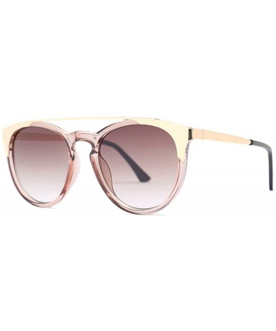 Oval New fashion luxury metal frame trend brand designer double nose beam unisex sunglasses UV400 - Tea - CB18M974OXY $24.07