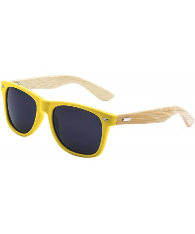 Wayfarer Men's Bamboo Wood Arms Classic Sunglasses - Yellow - CA124UPCHIZ $22.76