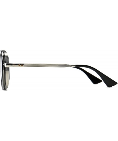 Square Pilot Sunglasses Mens Square Frame Sunglasses Bold Pilot Sports Eyewear - Silver Frame and Gradient Gray Lens - CW18E6...