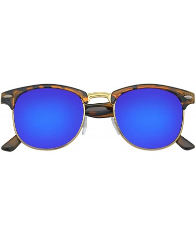Oversized Retro Fashion Half Frame Flash Mirror Lens Semi Rimless Horned Rim Sunglasses - Tortoise Blue - C412KZ9LCYP $18.22