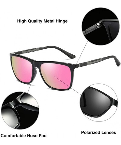 Square Unisex Square Polarized Sunglasses Stylish Aluminum Driving Sun Glasses - Pink - C018Y0XW0U6 $17.33