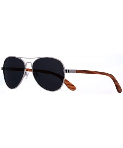 Round Aviator Sunglasses for Men Women Polarized Black Uv Protection Wood Frame Wooden Blue Yellow - CS18IGW64T0 $19.78