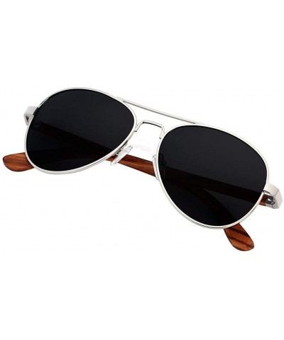 Round Aviator Sunglasses for Men Women Polarized Black Uv Protection Wood Frame Wooden Blue Yellow - CS18IGW64T0 $19.78