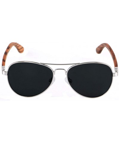 Round Aviator Sunglasses for Men Women Polarized Black Uv Protection Wood Frame Wooden Blue Yellow - CS18IGW64T0 $19.78