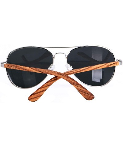 Round Aviator Sunglasses for Men Women Polarized Black Uv Protection Wood Frame Wooden Blue Yellow - CS18IGW64T0 $19.78