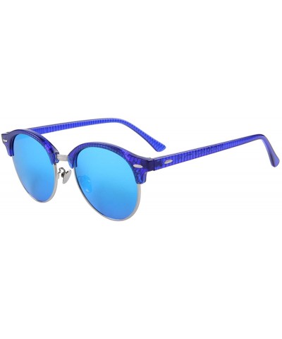 Semi-rimless Polarized Sunglasses for Men Women Semi Rimless Retro Brand Sun Glasses S8054 - Blue - CM12O1JYYUT $26.09