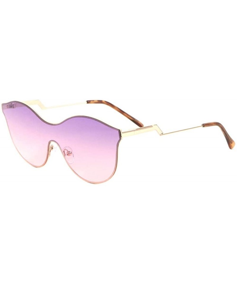 Rimless Rimless Oceanic Color Curved Top One Piece Cat Eye Shield Zigzag Temple Demi Ears Sunglasses - Purple - C21992AK7Z2 $...