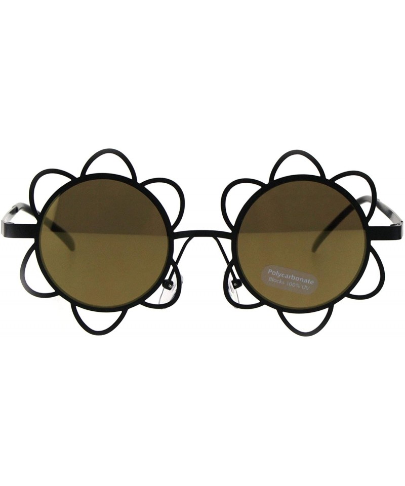Round Womens Hippie Flower Daisy Metal Rim Party Shade Sunglasses - Black Gold Mirror - C218H6T3Q6H $14.47