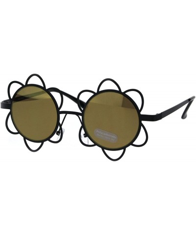 Round Womens Hippie Flower Daisy Metal Rim Party Shade Sunglasses - Black Gold Mirror - C218H6T3Q6H $14.47