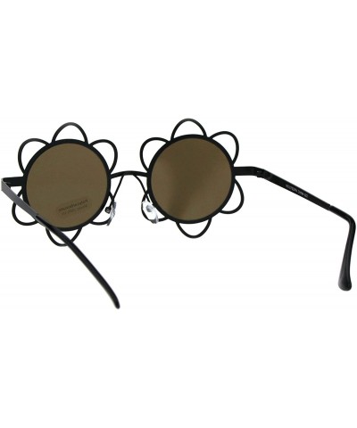 Round Womens Hippie Flower Daisy Metal Rim Party Shade Sunglasses - Black Gold Mirror - C218H6T3Q6H $14.47