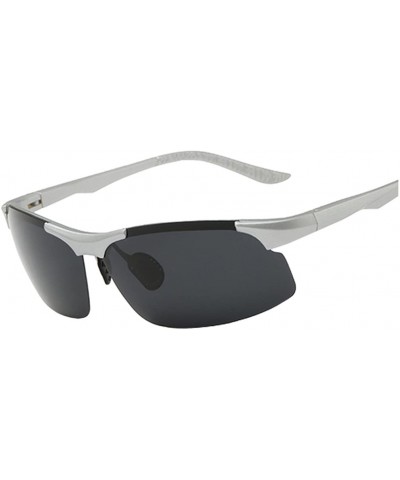 Aviator Men's Polarized Sport UV-resistant Sunglasses Half frame Eye wear - Silver/Full Grey - CX12DTFG3CN $22.70