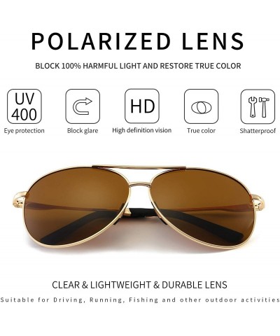 Round Premium Military Style Classic Aviator Sunglasses with Spring Hinges - Gold Frame Brown Lens - CA18QOENTG5 $17.38