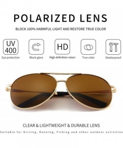 Round Premium Military Style Classic Aviator Sunglasses with Spring Hinges - Gold Frame Brown Lens - CA18QOENTG5 $17.38
