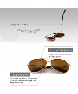 Round Premium Military Style Classic Aviator Sunglasses with Spring Hinges - Gold Frame Brown Lens - CA18QOENTG5 $17.38