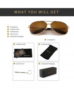 Round Premium Military Style Classic Aviator Sunglasses with Spring Hinges - Gold Frame Brown Lens - CA18QOENTG5 $17.38