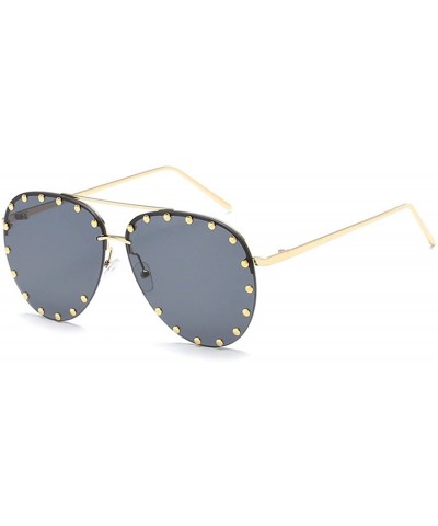 Rimless Male and female half frame fashion sunglasses retro rivet sunglasses - Gray - CG18EX7OT84 $8.69