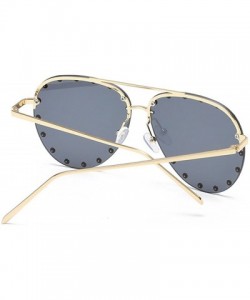 Rimless Male and female half frame fashion sunglasses retro rivet sunglasses - Gray - CG18EX7OT84 $8.69