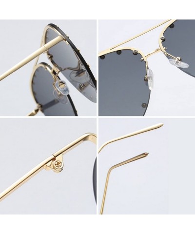 Rimless Male and female half frame fashion sunglasses retro rivet sunglasses - Gray - CG18EX7OT84 $8.69