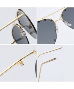 Rimless Male and female half frame fashion sunglasses retro rivet sunglasses - Gray - CG18EX7OT84 $8.69