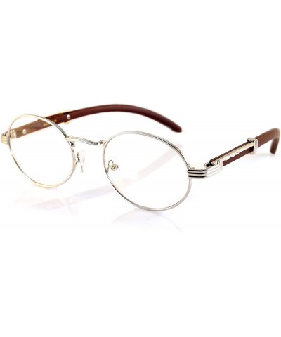 Square Vintage Oval Rectangle Clear Lens Metal & Wood Feel Eyeglasses A103 A201 - Silver/ Dark Brown - C8180LIUGOO $29.69