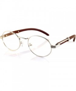 Square Vintage Oval Rectangle Clear Lens Metal & Wood Feel Eyeglasses A103 A201 - Silver/ Dark Brown - C8180LIUGOO $29.01